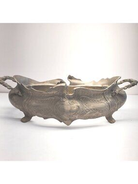 Vintage French Jardiniere Large Silver-toned Brass Footed with Handles Planter